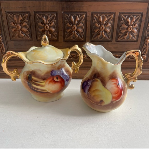 Enesco Dining Vintage Enesco Mini Cream Sugar Bowl Gold Trim